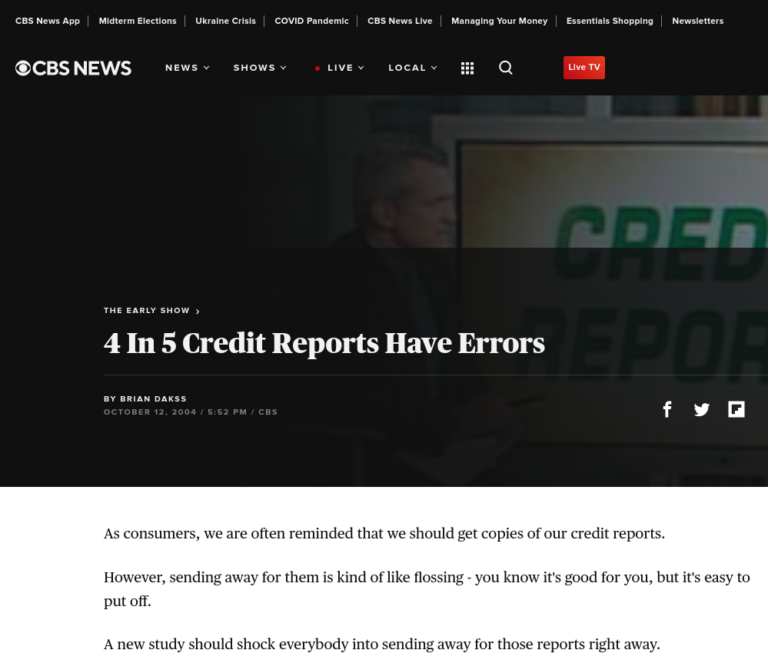 80% of credit reports contain errors.